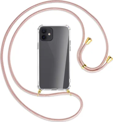 Produktbild von Handykette Backcover-Schutzhülle mit Band (Metall goldfarben) für Apple iPhone 12, 12 Pro - roségold