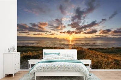 Produktbild von MuchoWow® Fototapete für Wohnzimmer oder Schlafzimmer Wandtapete Vinyl Motivtapete Farbenfroher Sonnenuntergang über den ruhigen Dünen - 390x260 cm - Papiertapete