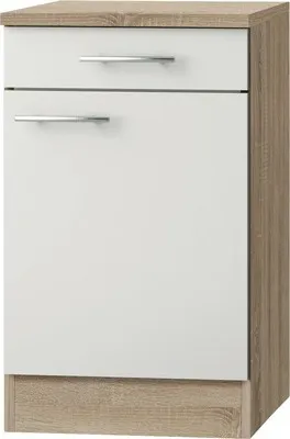 Produktbild von Optifit Unterschrank mit Schublade und Drehtür Dakar286 BxTxH 50 x 60 x 84,8 cm weiß glänzend zerlegt Anschlag reversibe