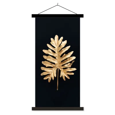 Produktbild von MuchoWow® Textilposter Blätter - Herbst - Gold - Schwarz - Natur - Luxus 40x80 cm mit schwarzem Rahmen - Wandemalerei