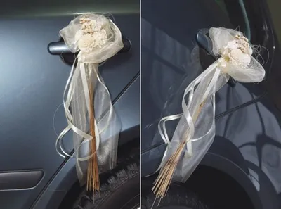 Produktbild von Autoschmuck, Autogirlande , Rosen, Hochzeit, Schleife creme ( KT6-079)