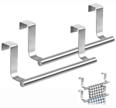 Image de 2 supports pour serviettes de porte en acier inoxydable, sans perçage, pour cuisine et salle de bain