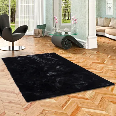 Produktbild von Luxus Super Soft Fellteppich Plush Schwarz, Größe:140x180 cm