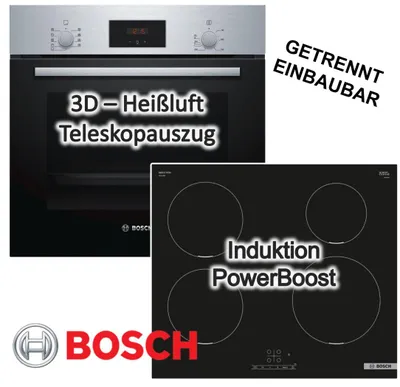Produktbild von Herdset Bosch Backofen Schnellaufheizung + Induktionskochfeld Booster autark 60 cm