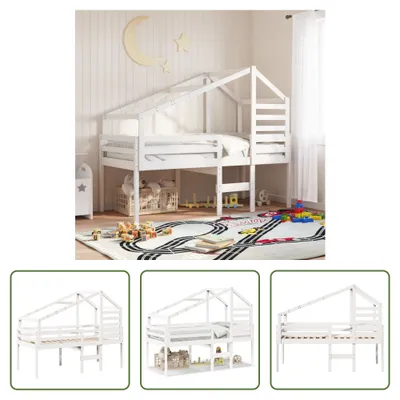 Produktbild von The Living Store Hochbett mit Dach Weiß 75x190 cm Massivholz Kiefer