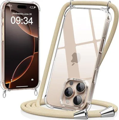 Zdjęcie produktu dla Przezroczyste etui na telefon z sznurkiem w kolorze złotym