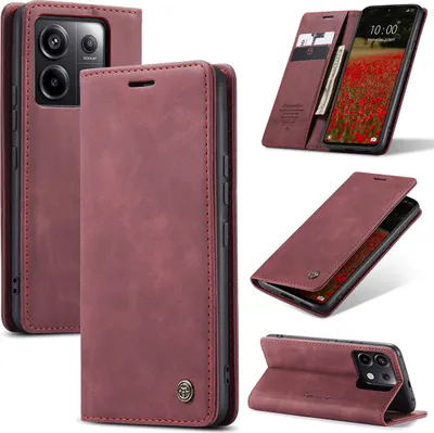 Image de Xiaomi Redmi Note 13 Pro 5G Housse, étui rétro en cuirPolyuréthaneavec fonction de support Housse de protection pour Xiaomi Redmi Note 13 Pro 5G Rouge