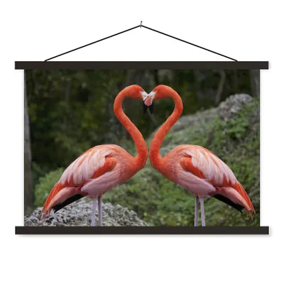 Produktbild von MuchoWow® Textilposter Zwei Flamingos bilden ein Herz 90x60 cm mit schwarzem Rahmen - Aufhängungssatz