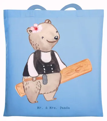 Produktbild von Mr. & Mrs. Panda Tote Bag Zimmerfrau Herz - Sky Blue - Geschenk, Schultasche, Tasche, Jutebeutel, Beutel, Shopping