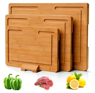 3er-Set Holz-Schneidebretter, 40,7/32/25,4 cm, mit Saftrille