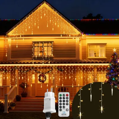 Zdjęcie produktu dla Peviasot 5M 360 LED, dekoracyjna girlanda świetlna imitująca opady śniegu i kryształki lodu, 8 trybów, ciepła biel, IP44, z pilotem, do użytku zewnętrznego, dekoracja ogrodu