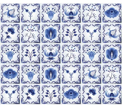 Image de Autocollants imitation carrelage pour la cuisine et la salle de bains – 30 autocollants imitation carrelage de Delft – 30 autocollants de 15 x 15 cm