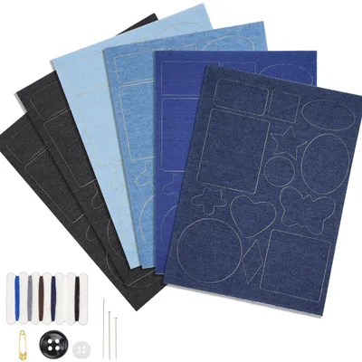 Jeans-Patches zum Aufbügeln, 6 Stück, Reparatur-Deko-Set, Denim