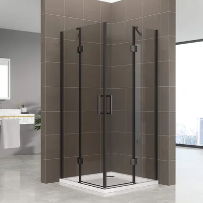 Produktbild von Duschbär Duschkabine 70x90x190 cm Celine mit Eckeinstieg aus durchsichtigem ESG Sicherheitsglas mit schwarzen Aluprofilen DGK73