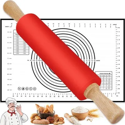 Obrázek produktu pro Silikonová válečka na těsto s podložkou na pečení, 43 cm, nerezová, nepřilnavá