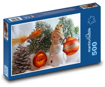 Obrázok produktu pre Puzzle 500 Vianočný snehuliak s ozdobami - martinpuzzle