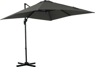 Image de Outsunny Parasol déporté carré inclinable manivelle avec pied en métal dim. 2,5L x 2,5l m alu. polyester haute densité gris