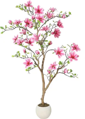 Produktbild von Magnolie - Künstlicher Standbaum - 150 cm - Real Touch PE-Blätter - Pflegeleicht - Für Außenbereich - Rosa