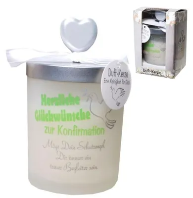 Produktbild von Windlicht Kerze - Zur Konfirmation- 9x7 cm, Glas mit Deckel, mit Duftkerze als Geschenk