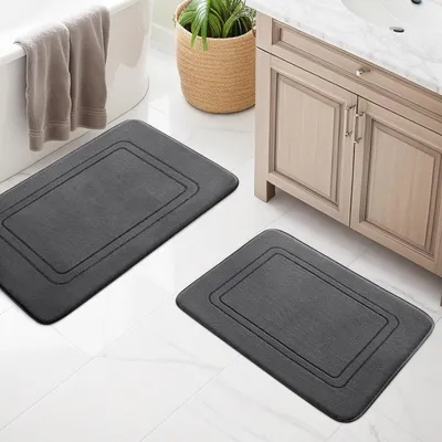 Produktbild von Badematten Set 2-teilig, dunkelgrau, Memory-Schaum, rutschfest, für Badezimmer