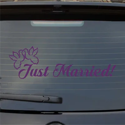 Produktbild von Heckscheibenaufkleber Just Married Tauben Liebe Hochzeit 55x16,5 cm Lila Auto Aufkleber Sticker