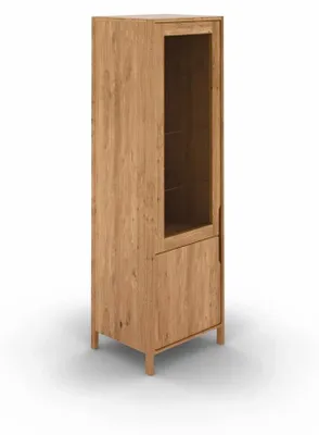 Produktbild von Vitrine Swig aus Wildeiche massiv geölt 59x188 cm mit 1 Tür und 1 Glastür
