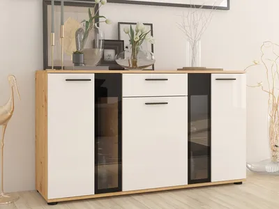 Zdjęcie produktu dla Komoda do salonu SANA – biała/dąb artisan