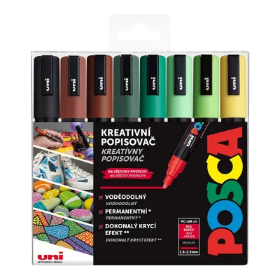 Zdjęcie produktu dla Zestaw markerów akrylowych POSCA - PC-5M, EARTH, 1,8 - 2,5 mm, mix odcieni ziemi (8 szt.)