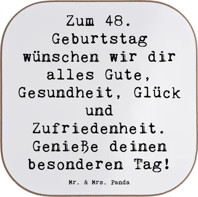 Produktbild von Mr. & Mrs. Panda Untersetzer für Gläser Spruch 48. Geburtstag - Weiß - Geschenk, Geburtstagsgeschenk, personalisierte Geschenke, besonderer, Tischschoner, Geschenkideen