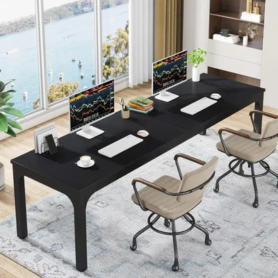 Immagine prodotto di Scrivania/Tavolo per computer, dimensioni 200 x 70 x 75 cm, tavolo lungo a due postazioni, colore nero