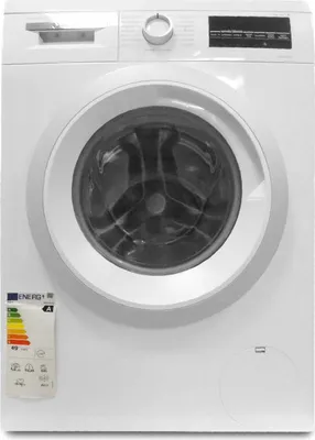 A front view of a white Bosch washing machine.