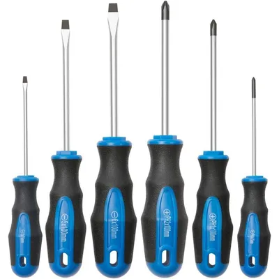 Productafbeelding van Set van 6 schroevendraaiers met magnetische punt, zowel kruiskop als platkop, ergonomische handgreep, gemaakt van CR-V staal, blauw