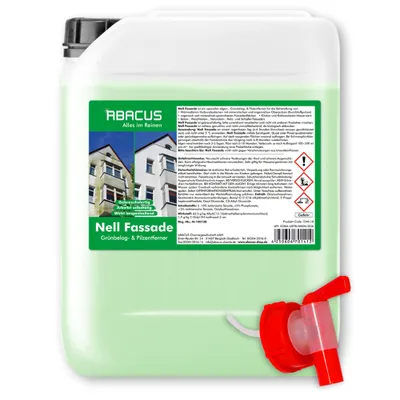 Produktbild von ABACUS® Fassadenreiniger, Grünbelagentferner für Fassaden, Putz & Hauswände, Entfernt selbsttätig 1 x 5L Nell Fassade mit Auslaufhahn