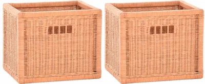 Produktbild von 2 handgefertigte Regalkörbe aus Rattan und Holz Serie LK 75 Apricot 42x32x32 cm