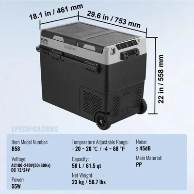 Image de Réfrigérateur de voiture - Réfrigérateur de camping - Glacière de voiture à compresseur - Portable - 12V/24V - 58L - Refroidissement rapide