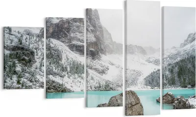 Produktbild von Bild auf Leinwand - Leinwandbild - 5 Teile - Berge See Schnee - 100x60cm - Wand Bild - Wanddeko - Wandbilder - Leinwanddruck - Bilder - Wanddekoration - Leinwand bilder - Wandbild - EG100x60-4377