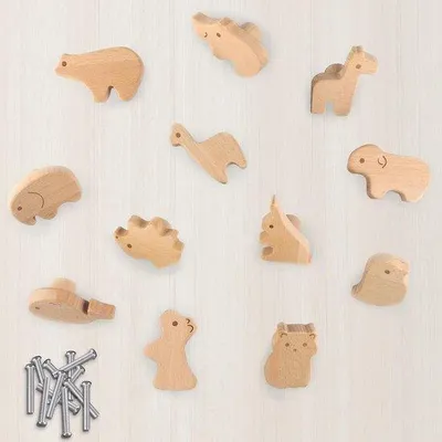 Image de Boutons de meubles en bois - 12 pièces en forme d'animaux - Boutons de meubles pour chambre d'enfant avec vis - Boutons de tiroirs en bois pour chambre d'enfant