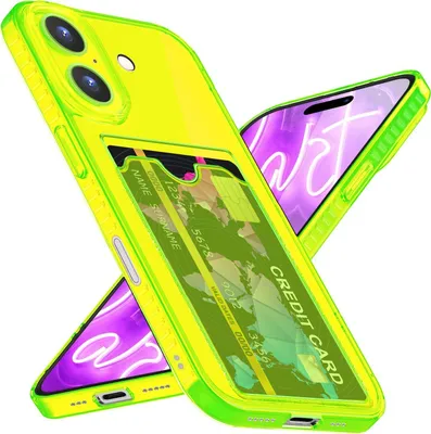 Immagine prodotto di NALIA Clear Neon Custodia con portacarte per iPhone 16, custodia colorata per cellulare con portacarte, silicone trasparente giallo