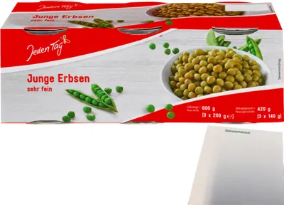 Produktbild von Jeden Tag Erbsen geschrumpft (3x212ml Dose) + usy Block