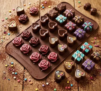 Produktbild von GKA 2 Stück Silikon Pralinenform Geschenke Herzen Rosen Schokoladenform, 3D Schokolade Pralinen Silikonform Backform 48 Mulden BPA Frei