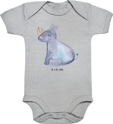 Produktbild von Mr. & Mrs. Panda Strampler Baby Einhorn Nashorn 12. - 18. Monat - Heather Grey - Geschenk, Unicorn, Regenbogen, Lustig, Babybody, overall, Nashörner, kurzarm, Zoo