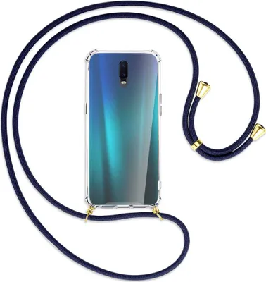 Produktbild von Handykette Backcover-Schutzhülle mit Band (Metall goldfarben) für Oppo R17 / RX17 - dunkelblau