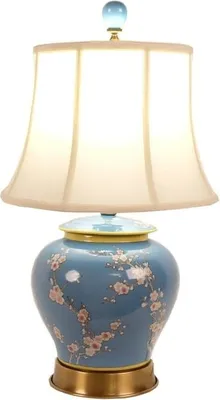 Produktbild von Fine Asianliving Chinesische Tischlampe Porzellan Blau handbemalte Blüten B38xT38xH53cm