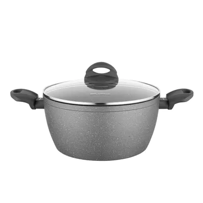 Produktbild von FLORINA - Topf aus Aluminium mit Steinbeschichtung (4 L / 24 ⌀) I T x B x H: 39,5 x 26 x 14,5 cm I Kochtopf mit Glasdecke - Antihaftbeschichtet - Soft-Touch Griff I Gas Elektroherd Induktion