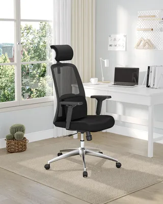 Immagine prodotto di Sedia da ufficio ergonomica, colore nero - Poggiatesta e supporto lombare regolabili - Tessuto a rete - 70x70x137 cm - Adatta per adulti