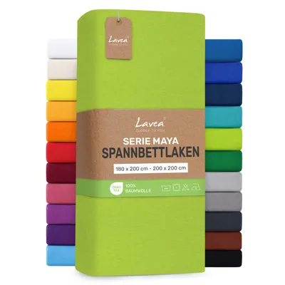 Produktbild von Lavea® Spannbettlaken 180x200cm - 200x200cm, Maya, 100% Baumwolle – Weiches, atmungsaktives Bettlaken für Matratzen bis 20cm - Apfelgrün