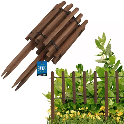 A product shot of wooden garden edging and a sample of the edging installed in a garden.