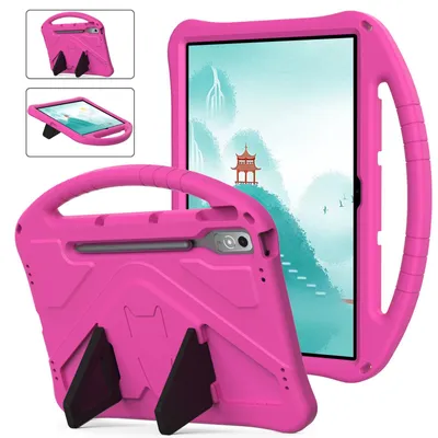 Image de Etui enfant pour Lenovo Tab P12 12.7" 2023, étui antichoc léger en EVA avec support pliable et poignée Rose