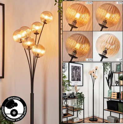 Produktbild von Lerici Stehlampe aus Metall/Riffelglas in Schwarz/Bernstein