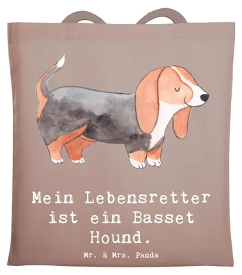 Produktbild von Mr. & Mrs. Panda Tote Bag Basset Hound Lebensretter - Braun Pastell - Geschenk, Stoffbeutel, Einkaufstasche, Tasche, Schultasche, Jutebeutel